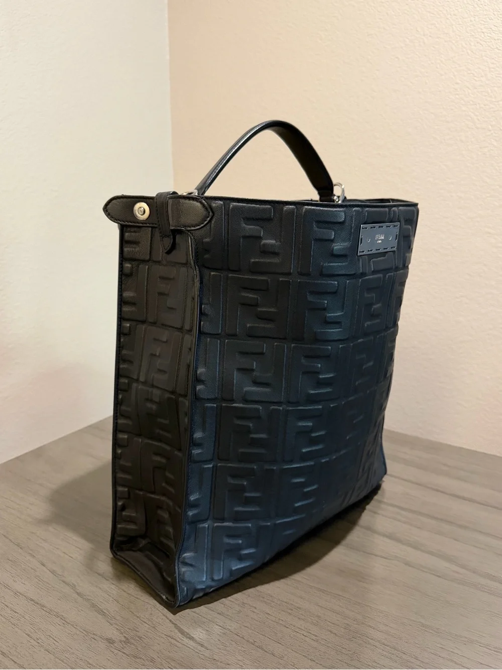 Fendi Black Leather Embossed FF Logo Crossbody Bag